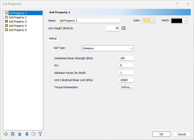 soil properties dialog