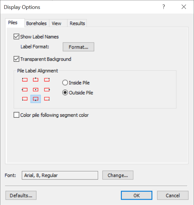 Display Options - Piles tab