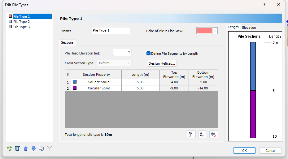 Pile types dialog