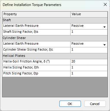 Define Torque Installation dialog