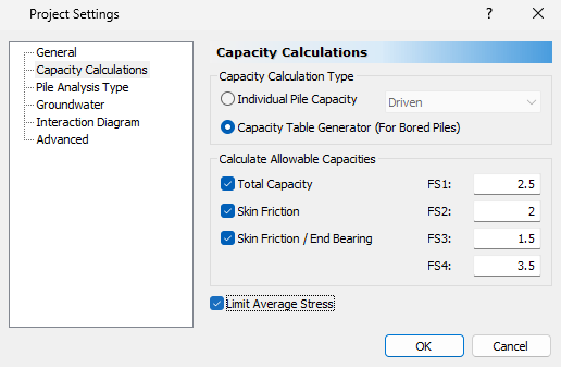 Project Settings - Capacity Calculations