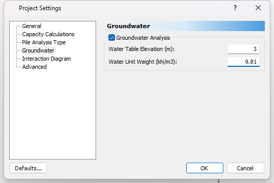 Project Settings - Groundwater