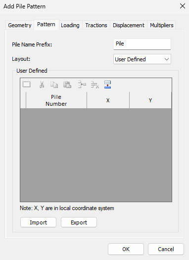 Pattern tab of the Add Pile Pattern dialog - User Defined Layout