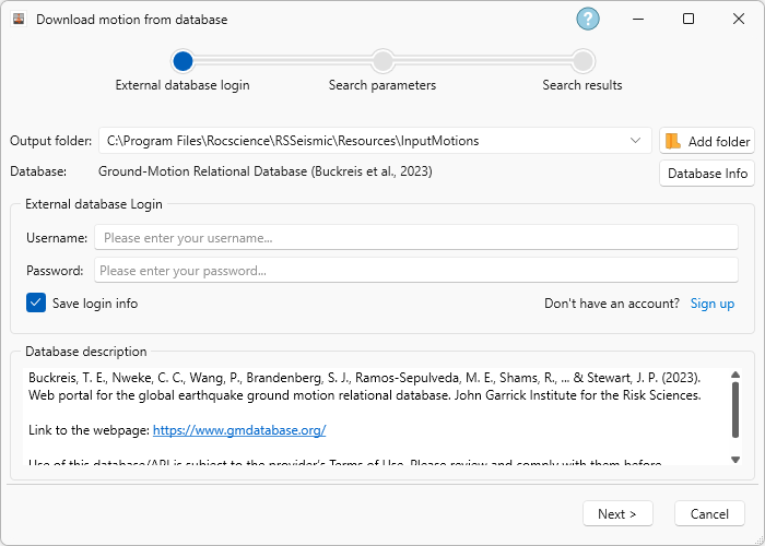 Download motion from database dialog