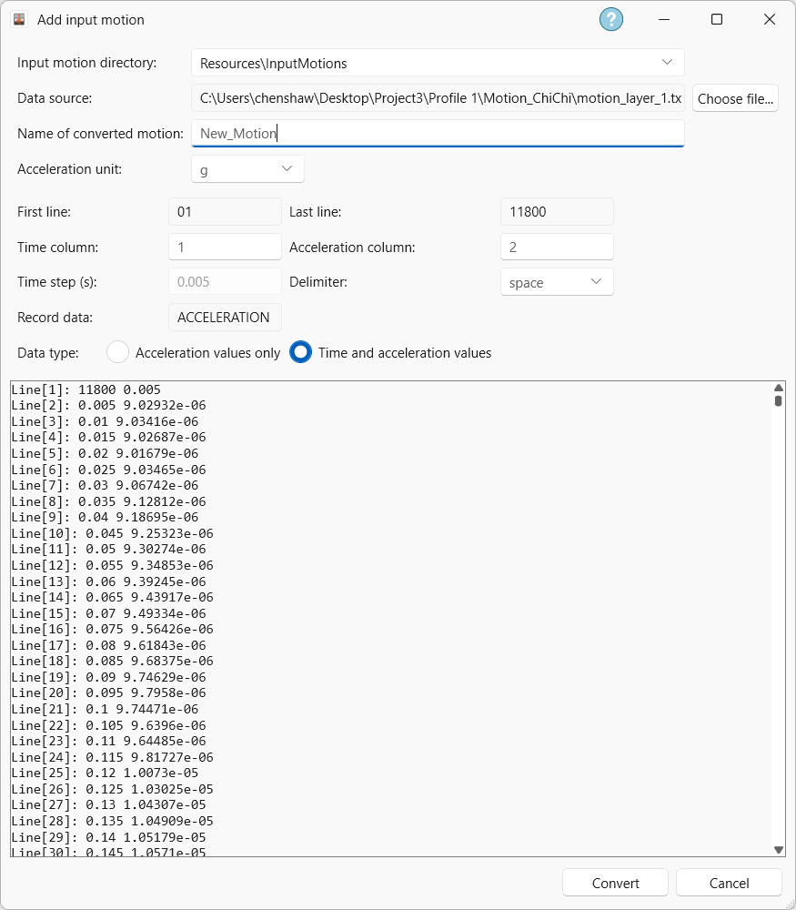 Add input motion dialog