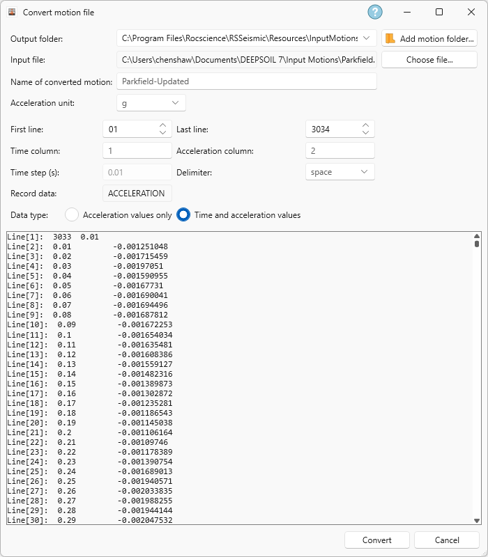 Add input motion dialog