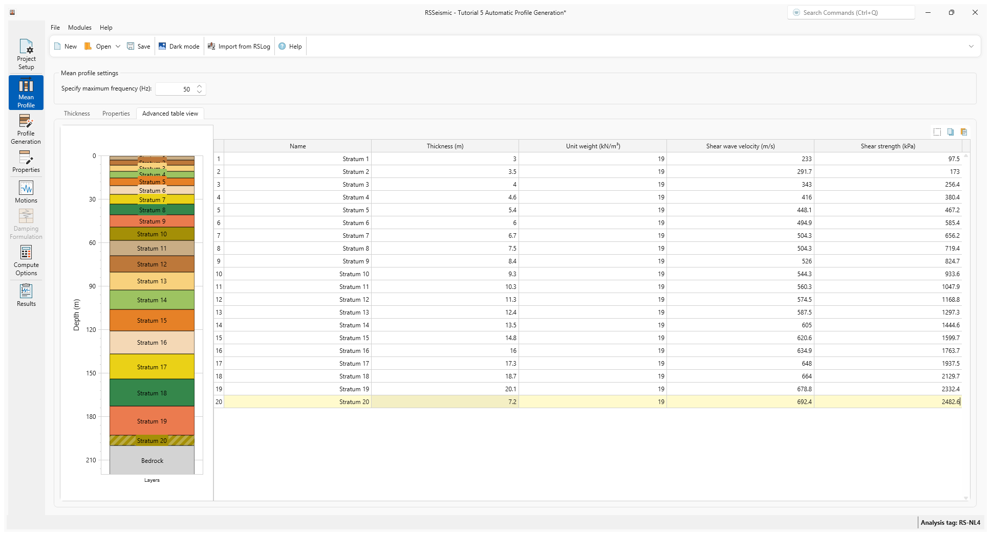 mean profile advanced table view