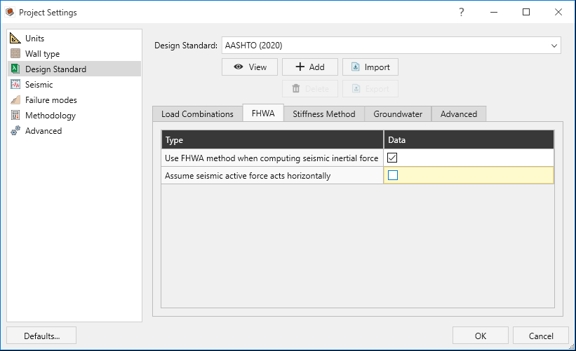 project settings design standard tab