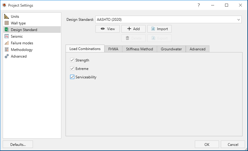 Project Settings - Design standard