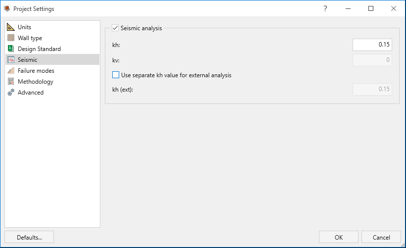 Project Settings seismic tab