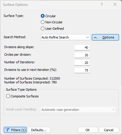 surface options dialog
