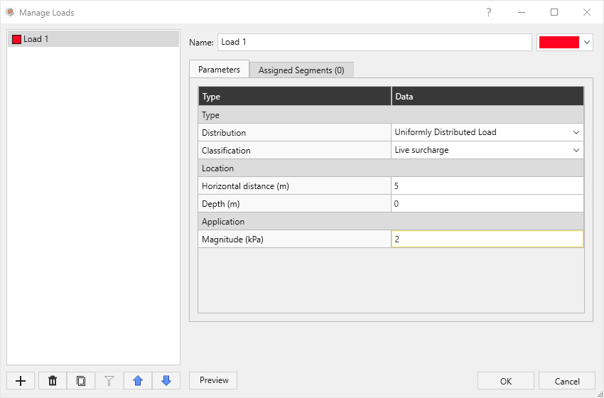 manage loads dialog