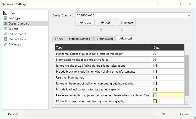 Project Settings - Design standard