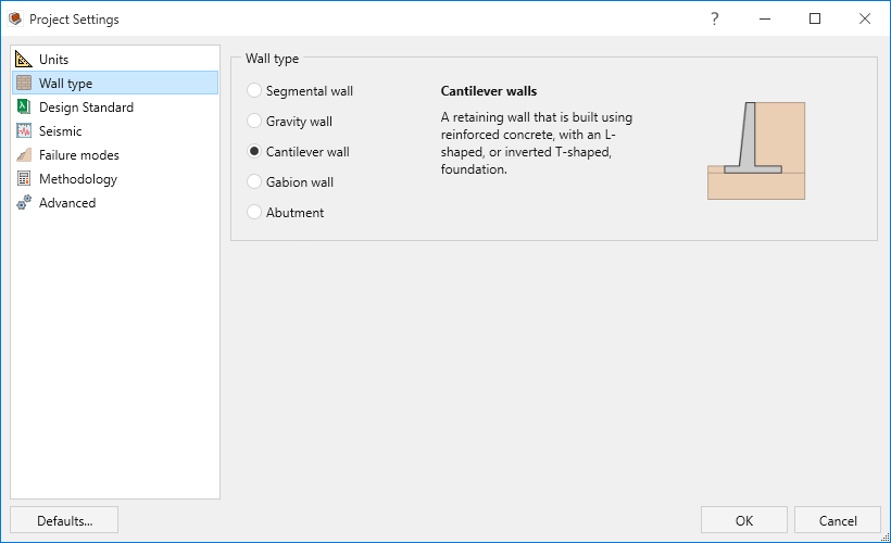 project settings - wall type tab