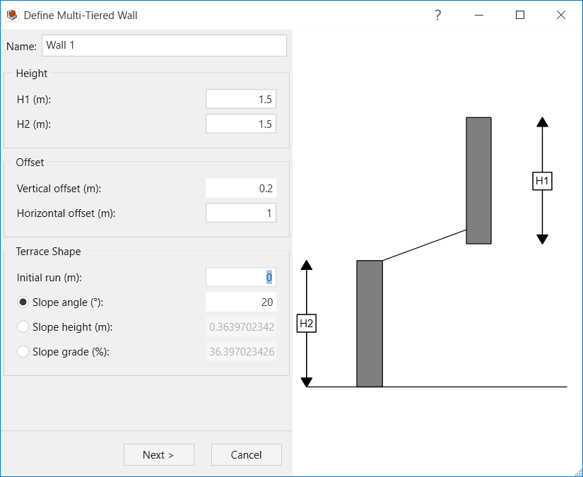 Define Multi Tiered Wall dialog