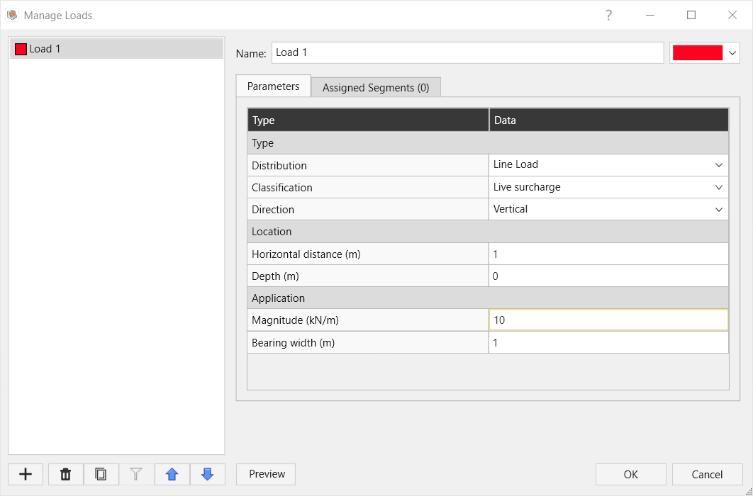 Manage Loads dialog