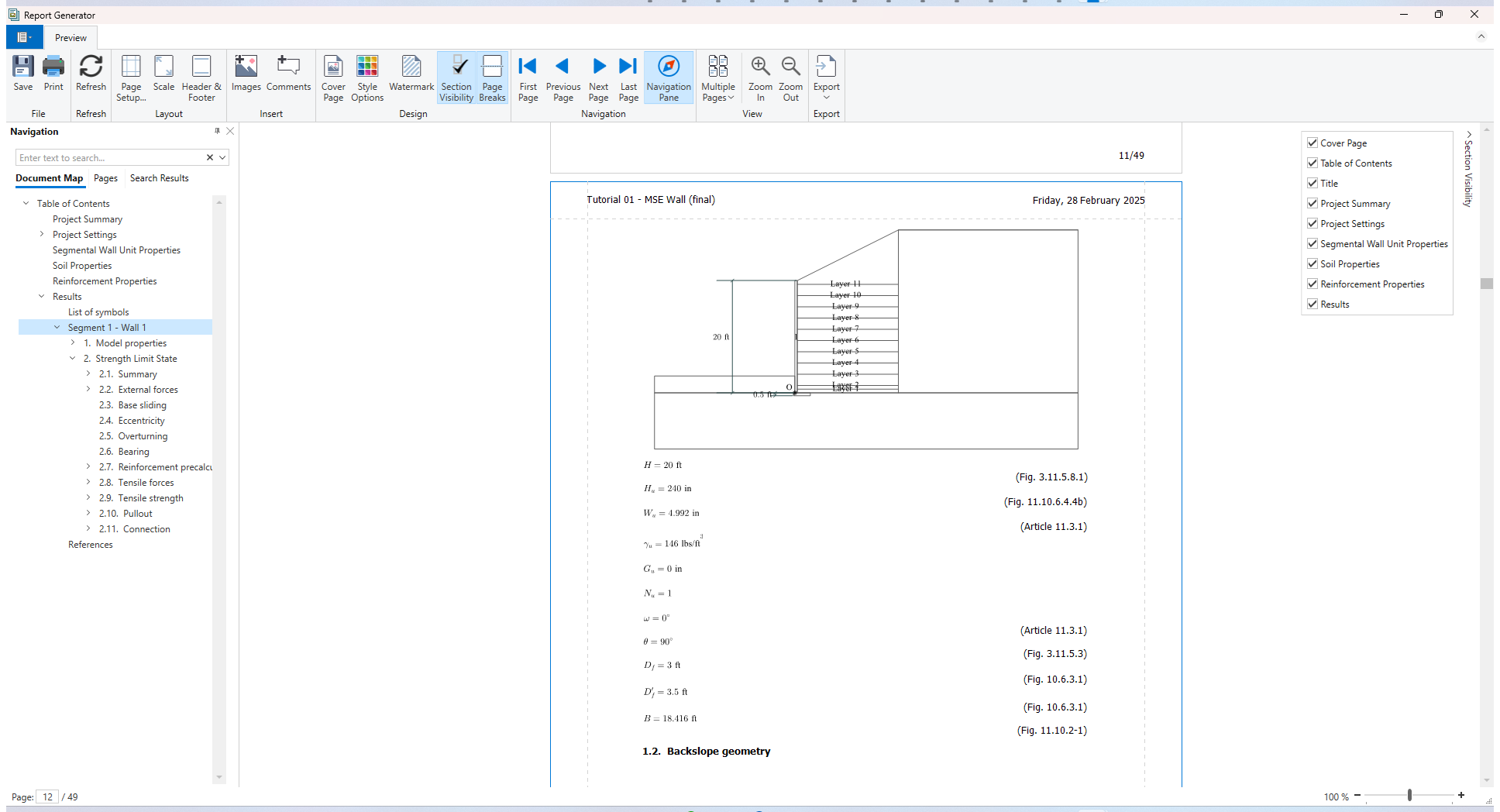 report generator calculation summary