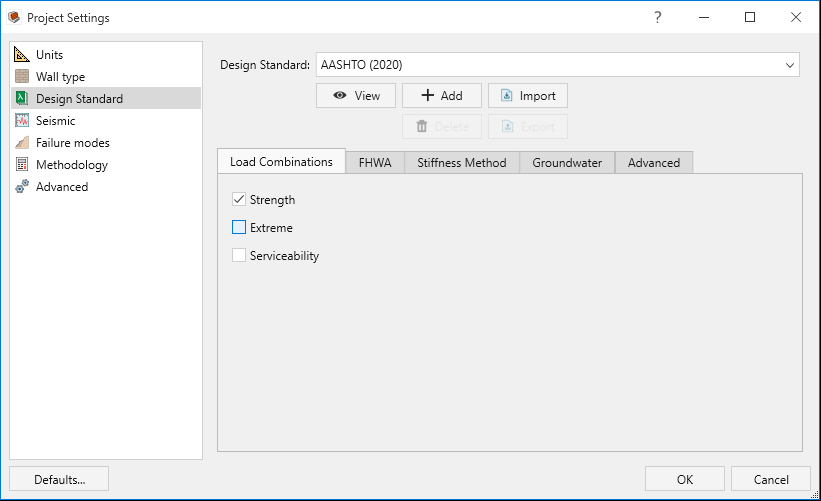 design standard settings