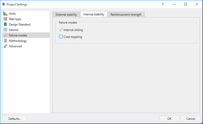 failure modes settings