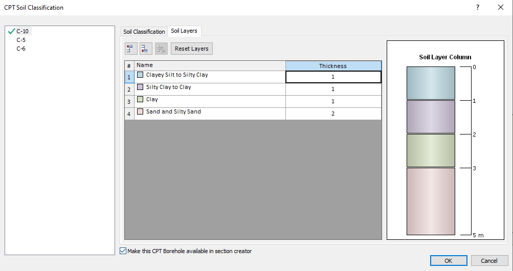 CPT Soil Classification dialog