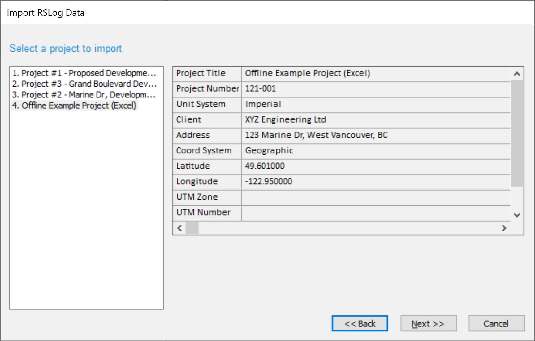 Import RSLog Data dialog