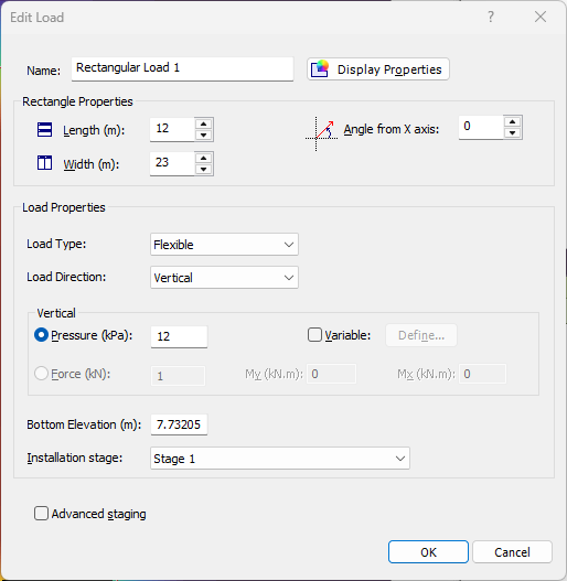 Edit Load proprties dialog