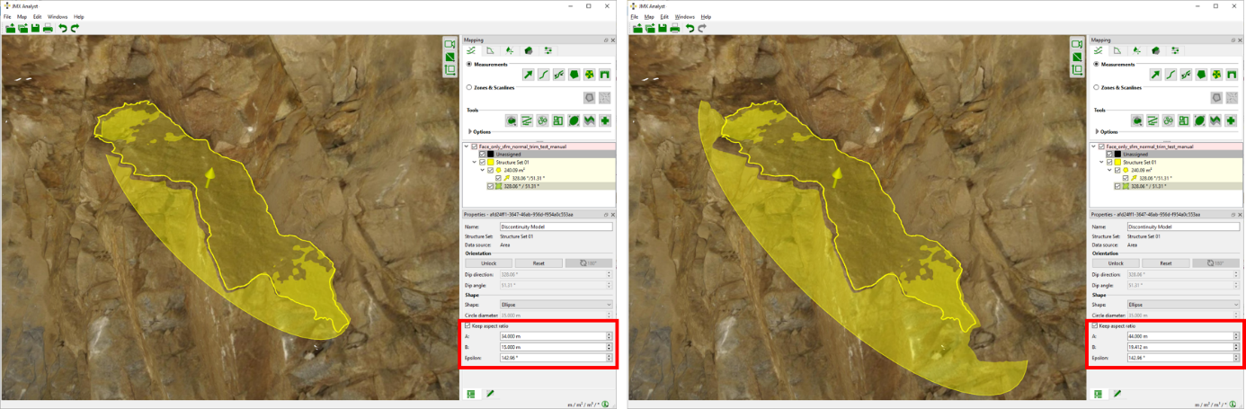 Changing the size of the ellipse with “Keep aspect ratio” activated