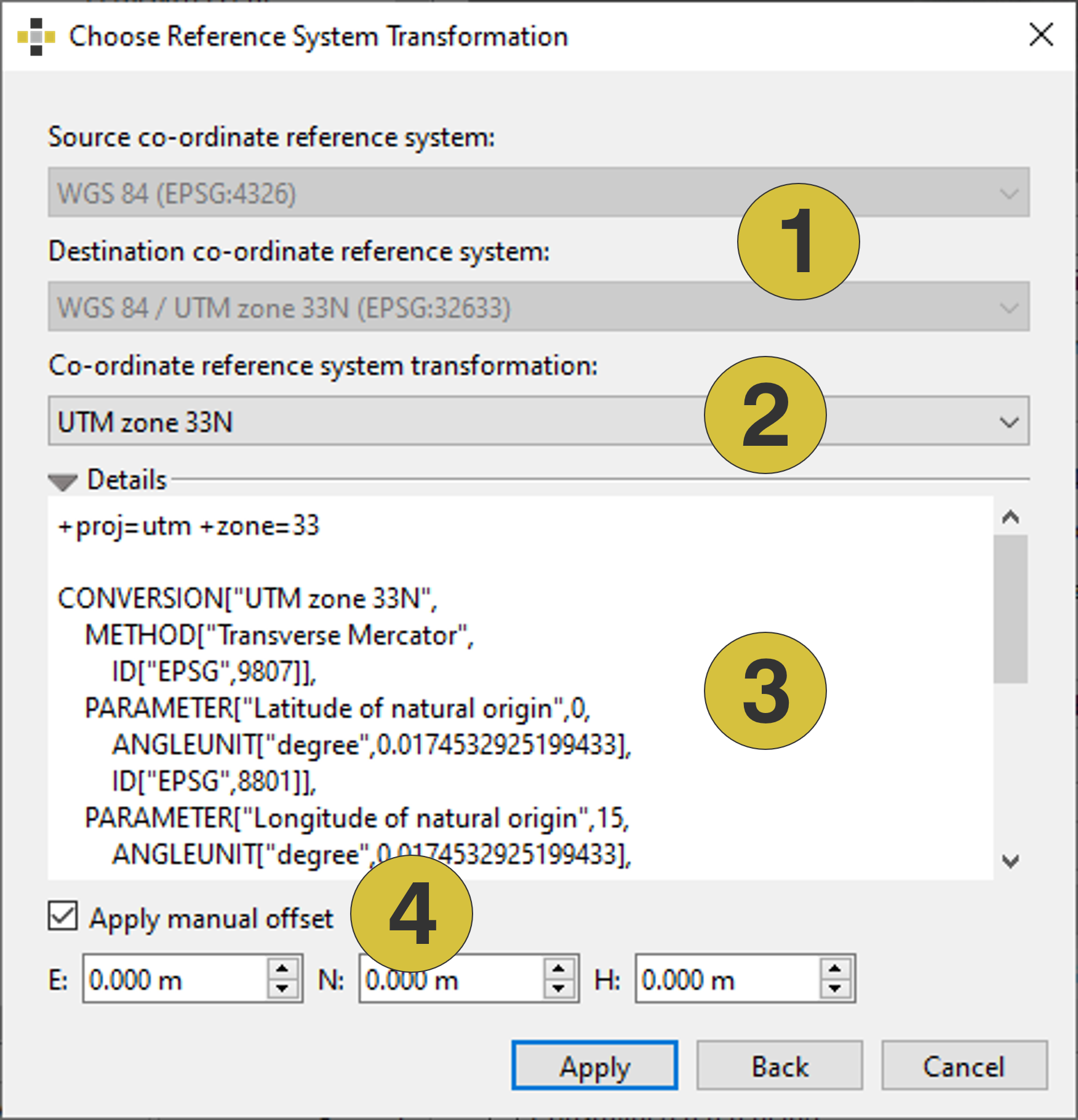 Choose Reference System Transformation dialog