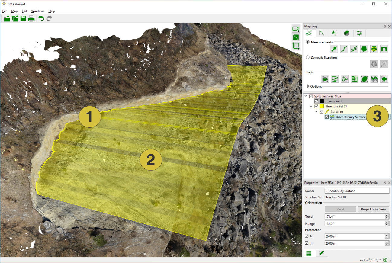 Discontinuity Surface generated from a Trace measurement