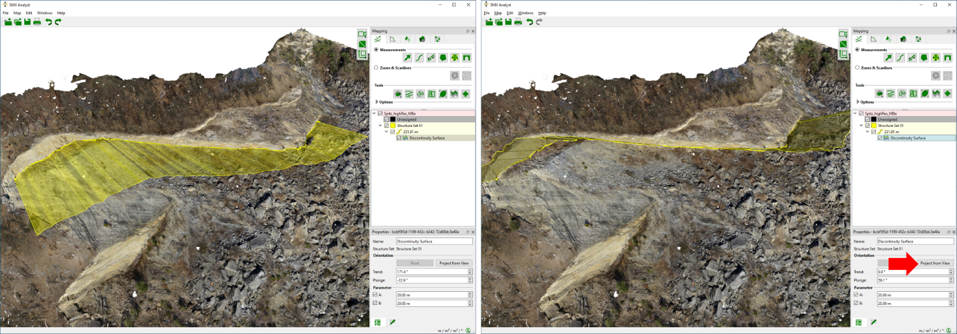 Changing the orientation of a Discontinuity Surface in respect to the current view.