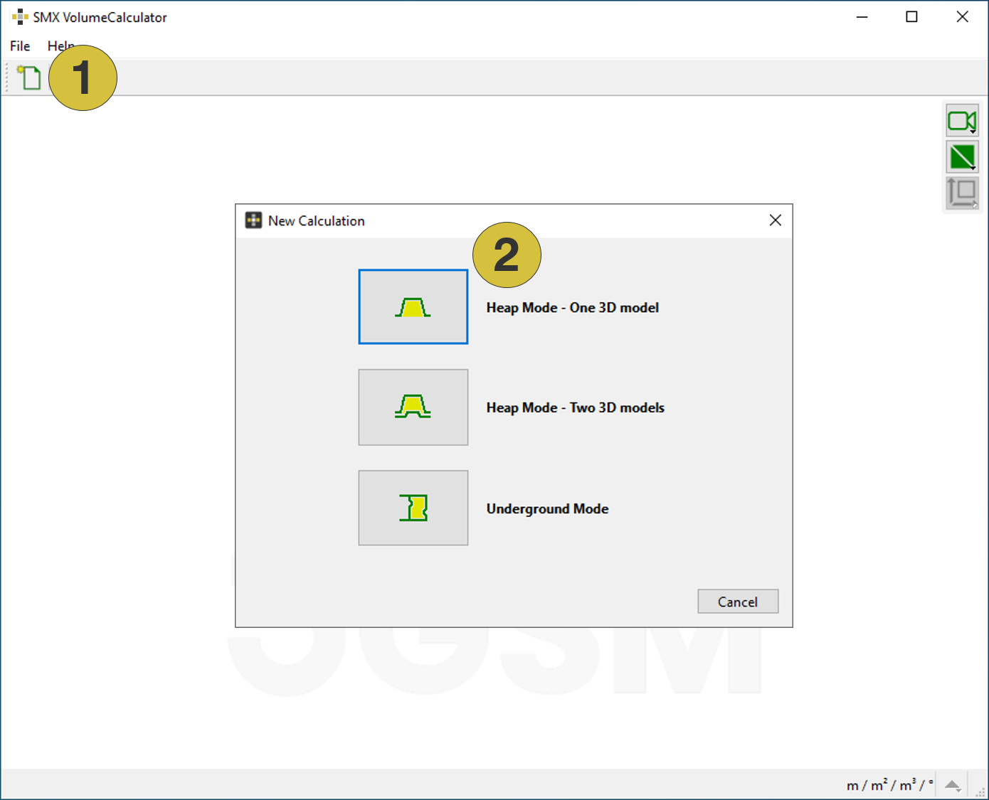 Start interface of the VolumeCalculator - Selection of Mode