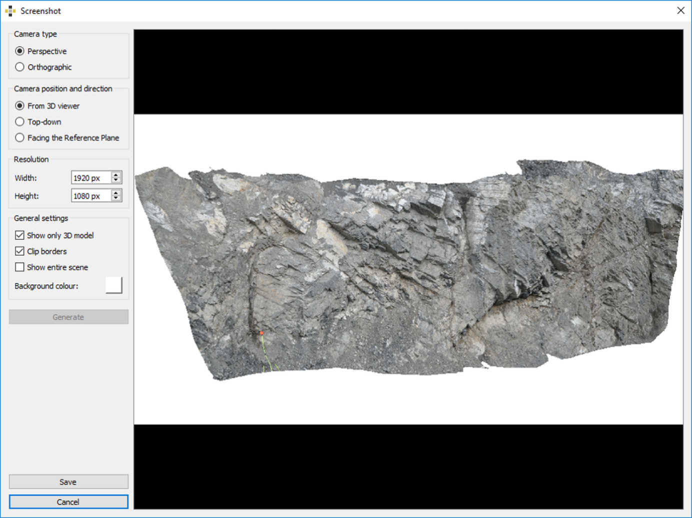 Export dialog for screenshot