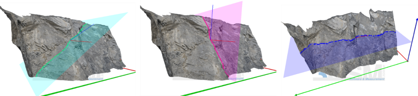 Section types: General Section in cyan (left), Vertical Section in magenta (middle) and Horizontal Section in blue (right)