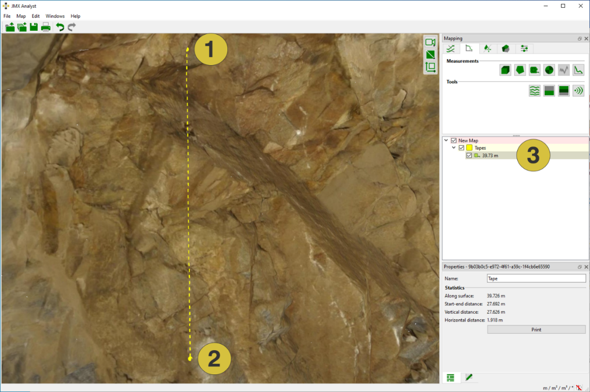 Tape (yellow dotted line) along a surface
