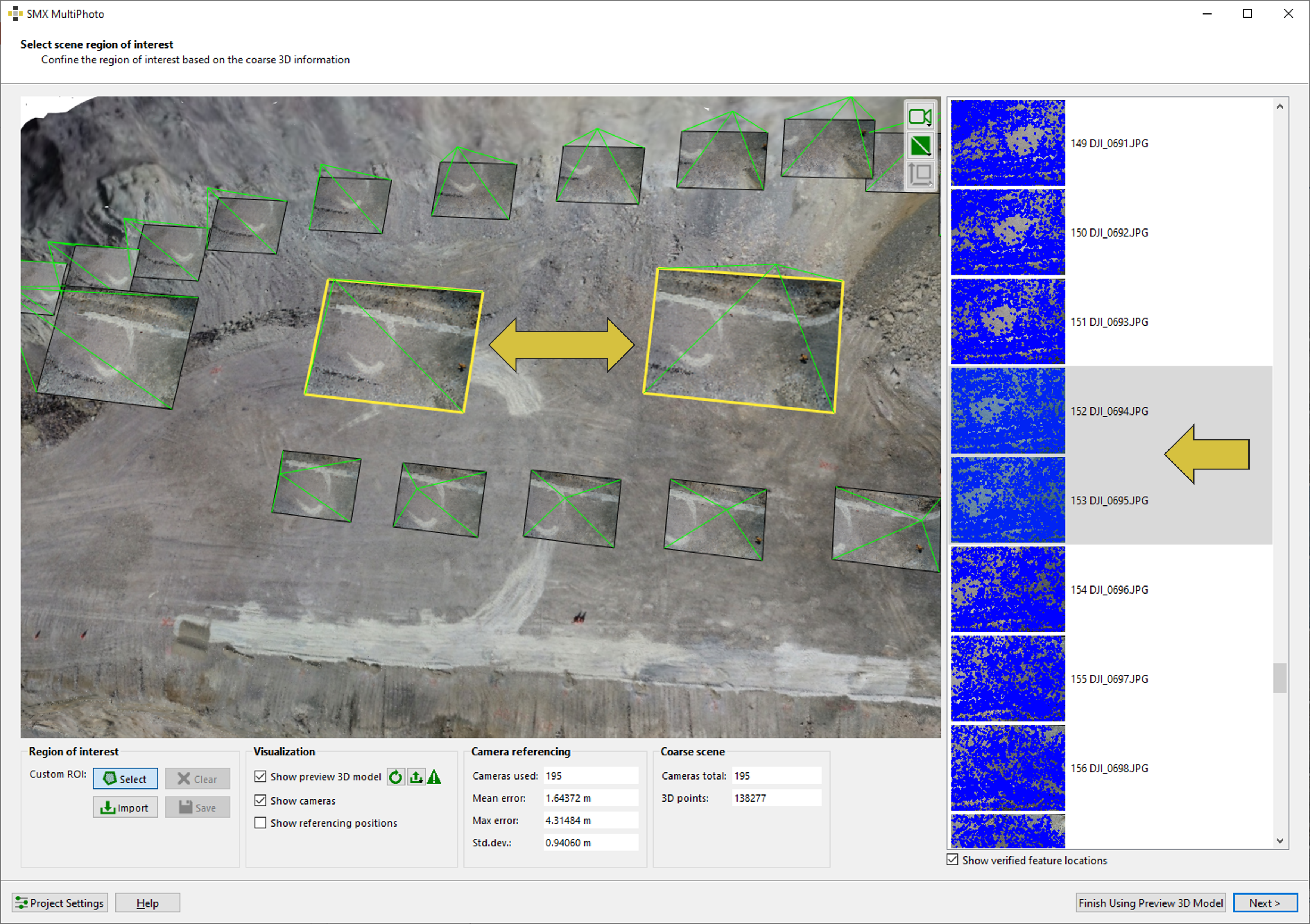 Highlighted camera position of selected images