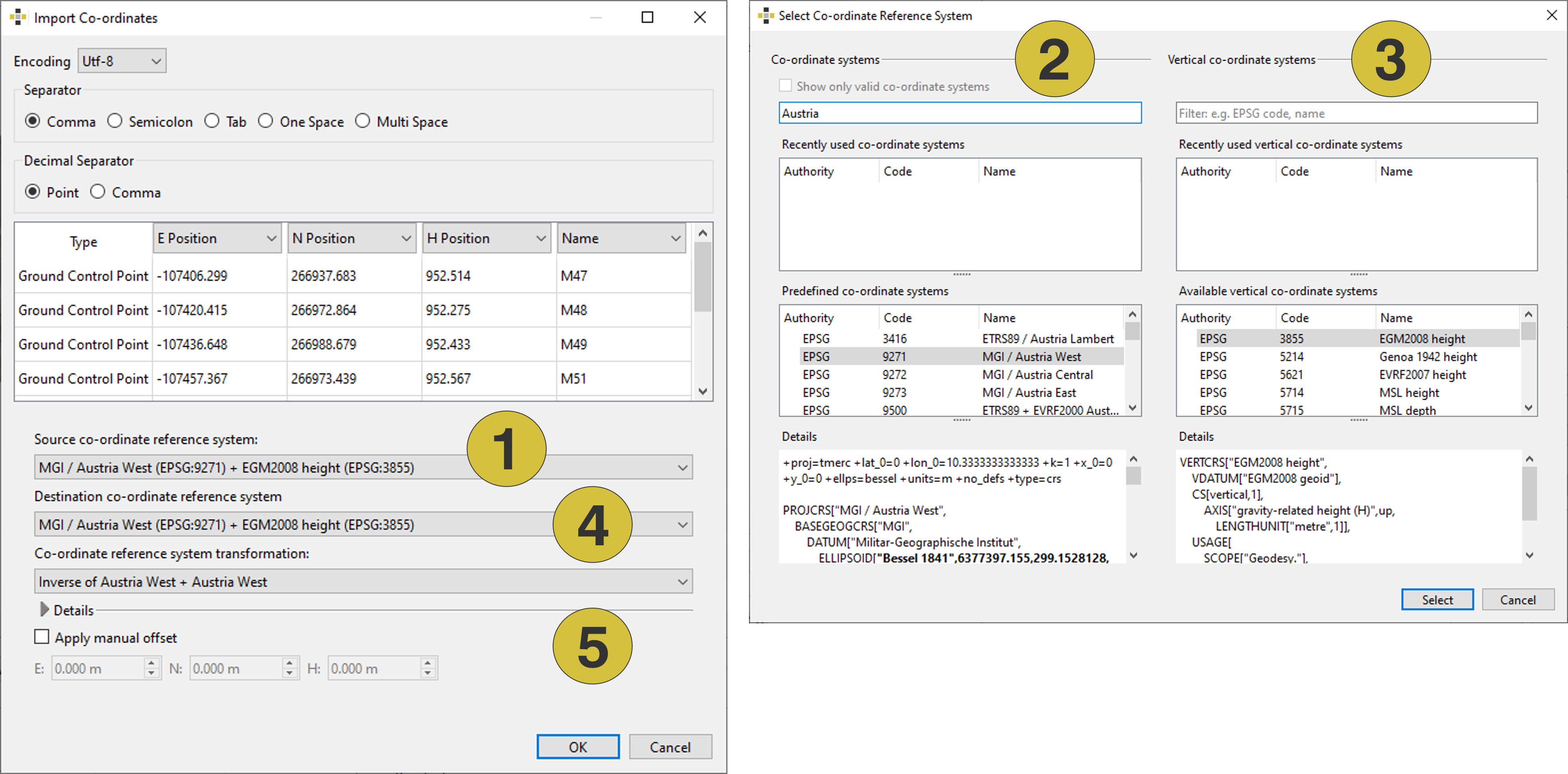 Import of co-ordinates – specific co-ordinate system import