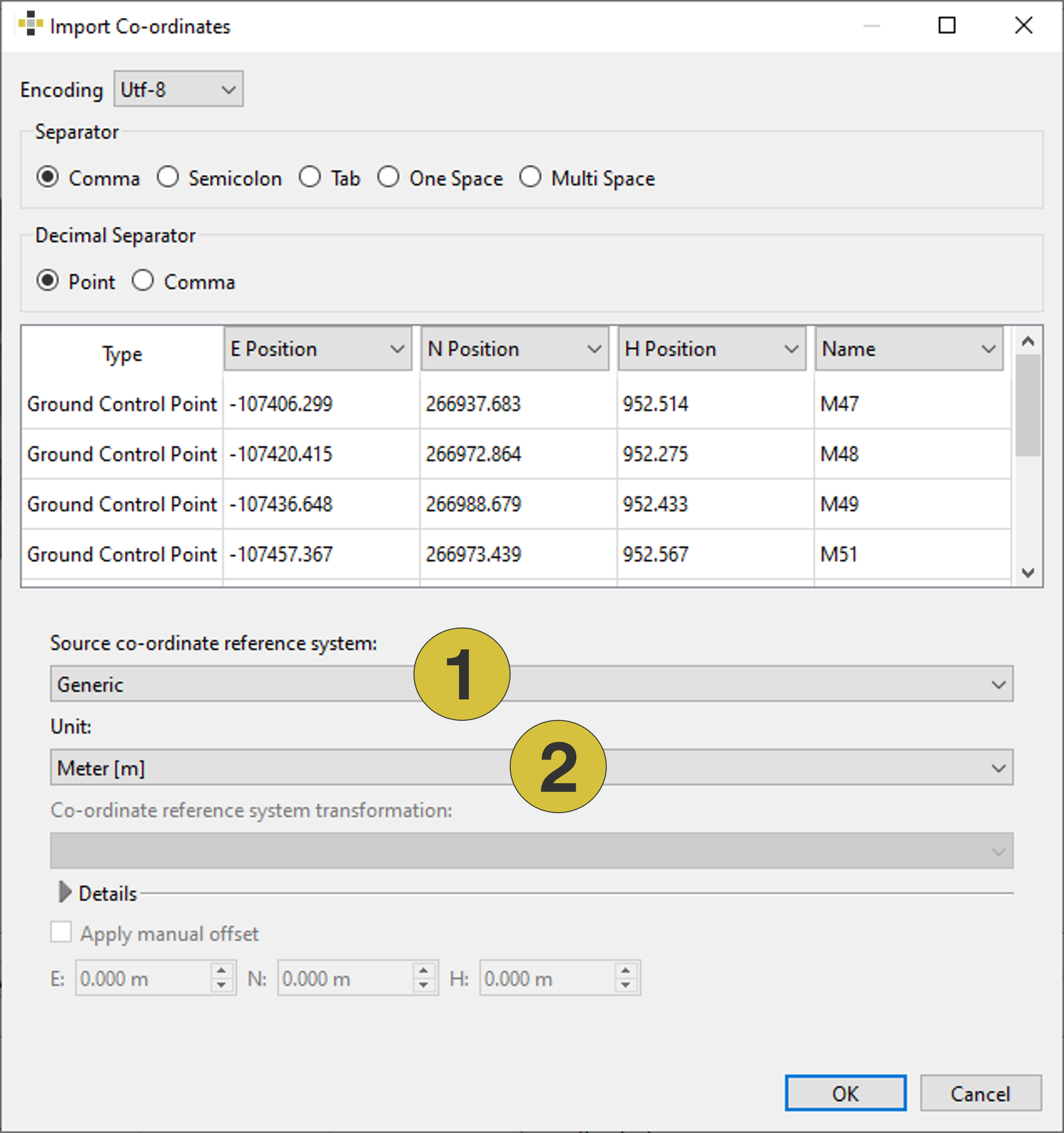 Import of co-ordinates - generic data import.