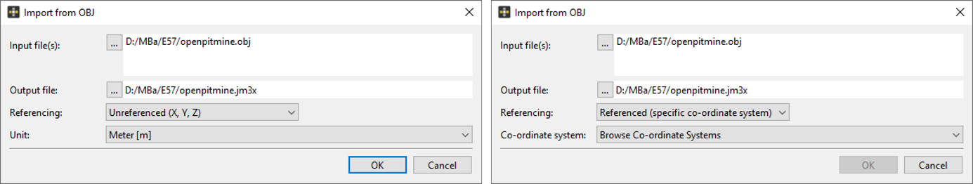 Import from OBJ: unreferenced (left) and referenced (right)