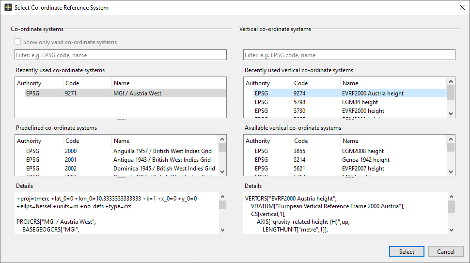 Select Co-ordinate Reference System