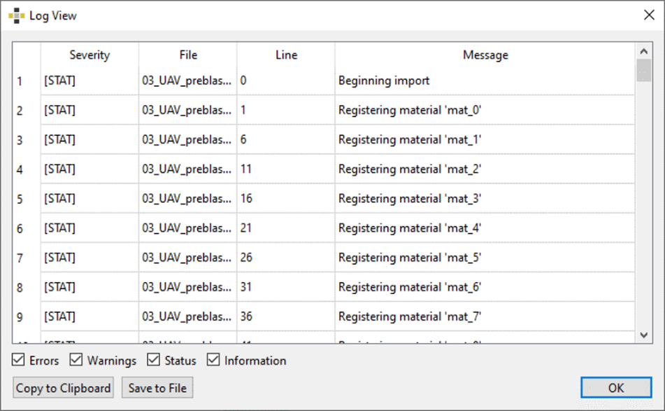 Log View dialog