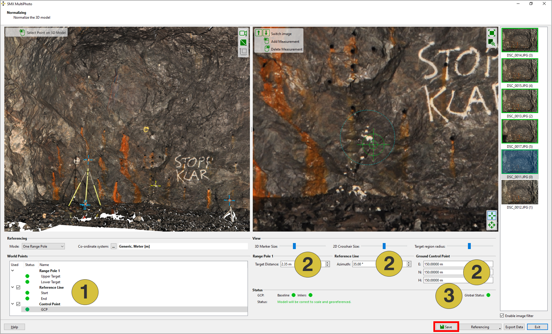 One Range Pole Mode – scaling and georeferencing