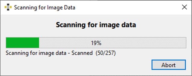 Progress window - Scanning for image data