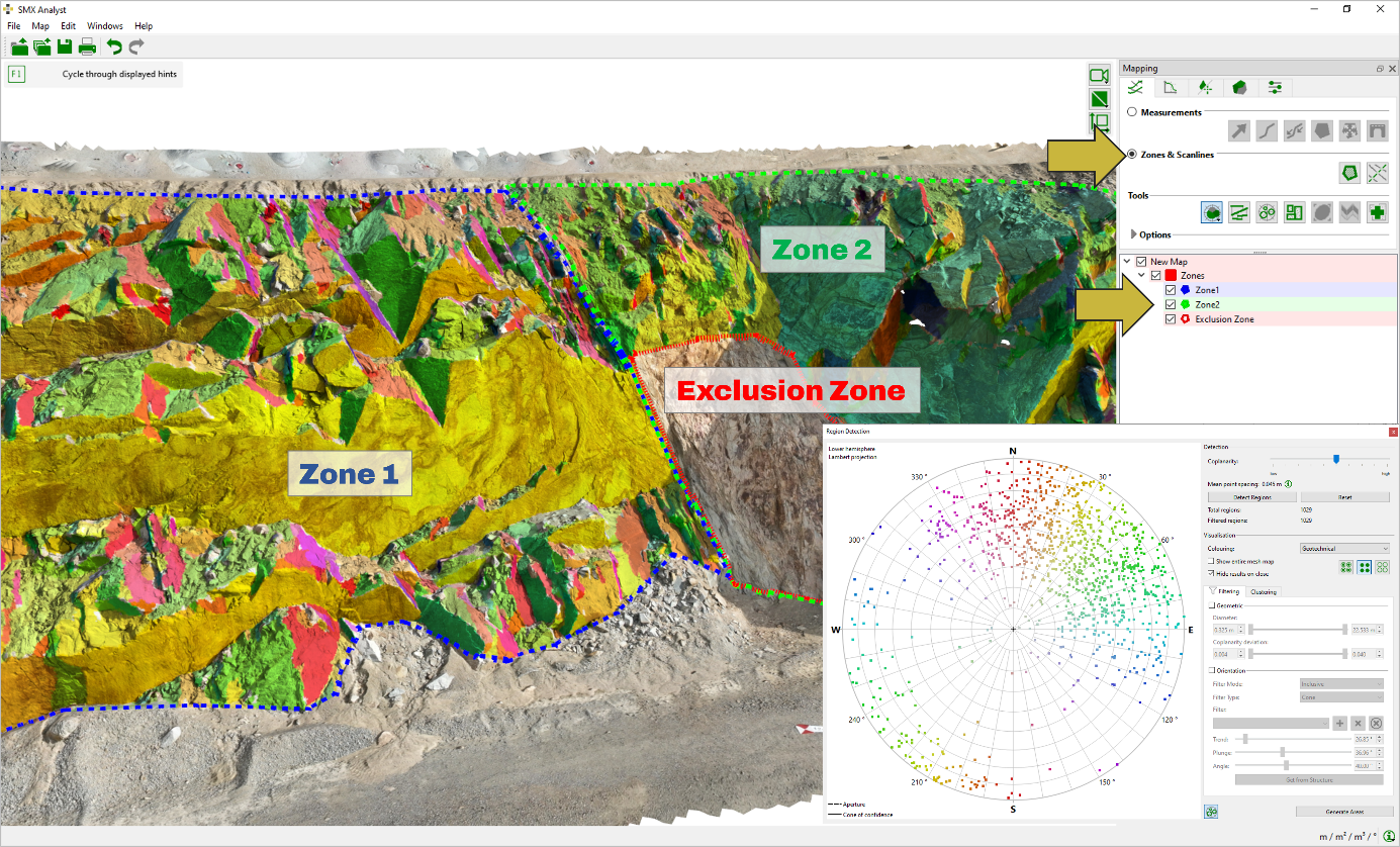 Region detection in user outlined Zones Region detection in user outlined Zones