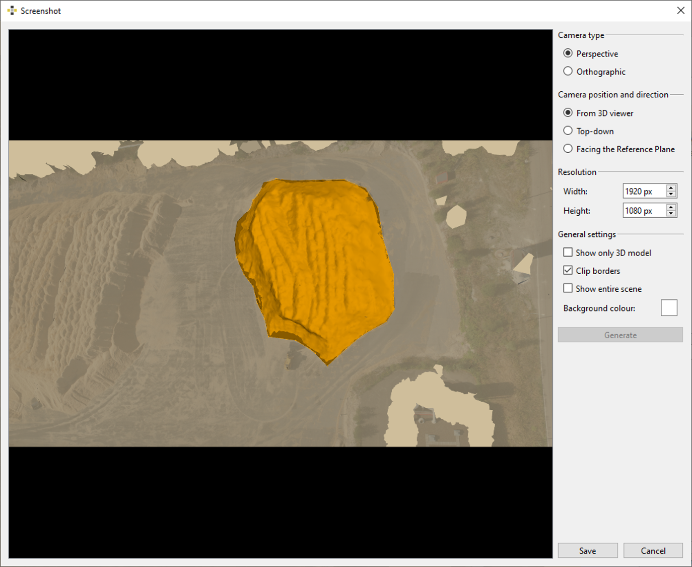 Export dialog for screenshot