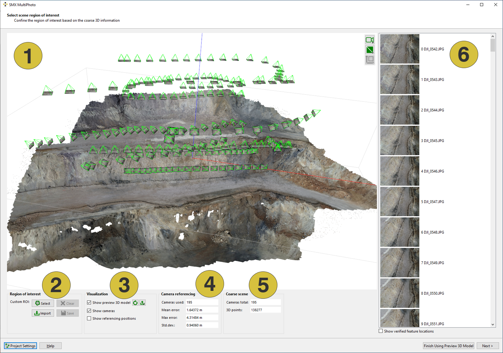 User interface Select scene region of interest of the MultiPhoto