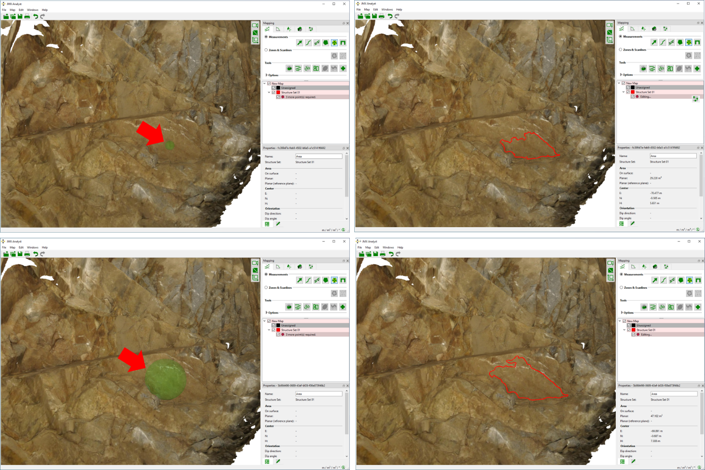 Downscaled (top) and enlarged (bottom) roughness sampling volume and corresponding results