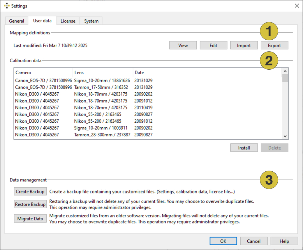 user data tab