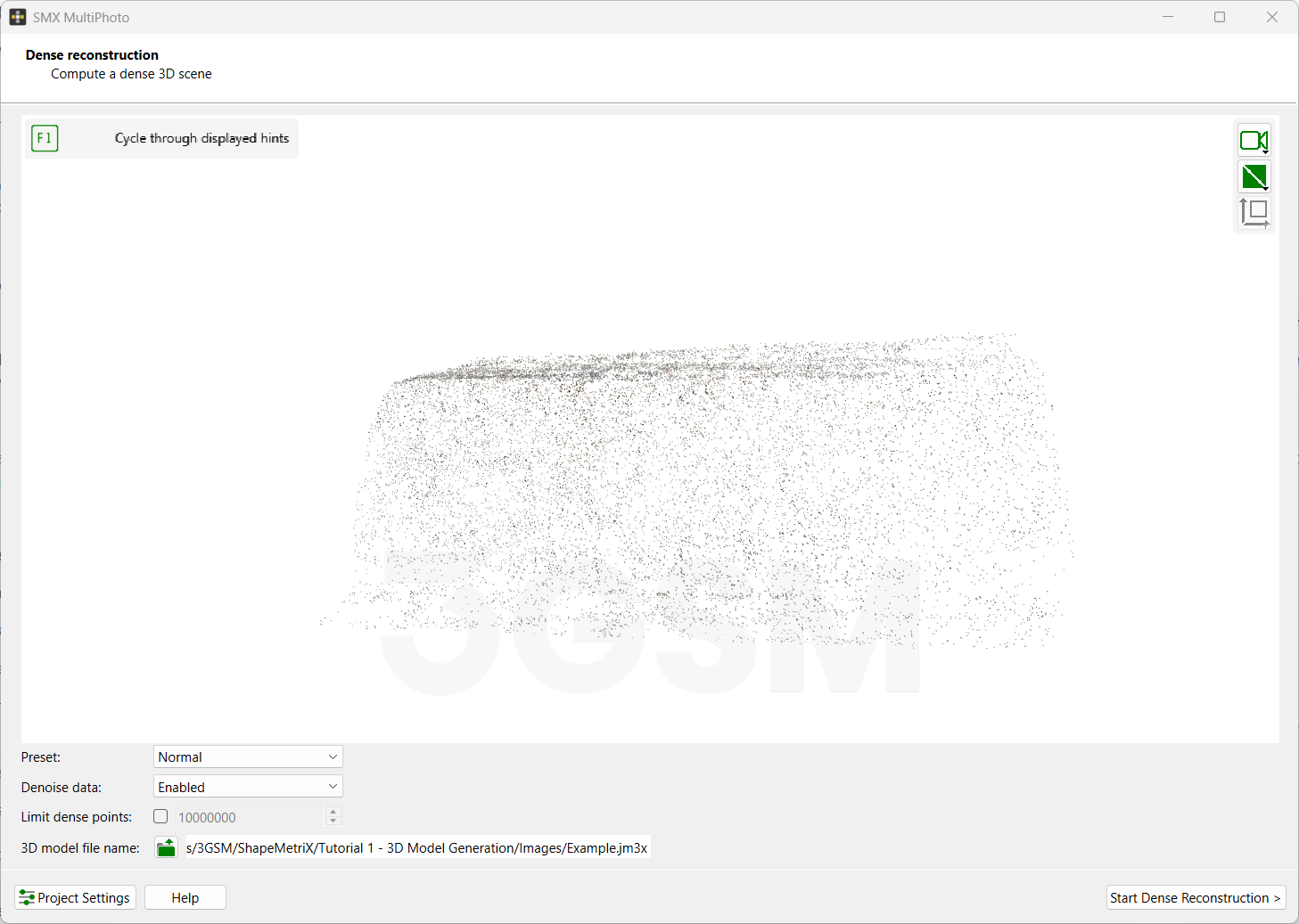 dense reconstruction dialog