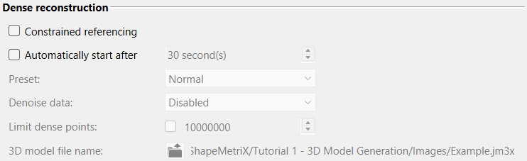 dense reconstruction settings