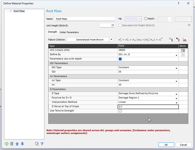 Define Material Properties dialog